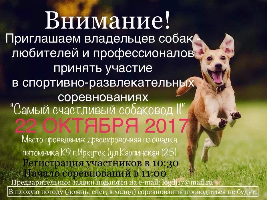 Спортивно-развлекательные соревнования "Самый счастливый собаковод" пройдут в Иркутске 22 октября