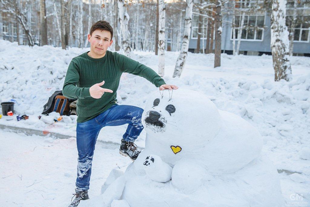 Иркутские студенты слепили из снега нерпенка, самолет и кубик Рубика