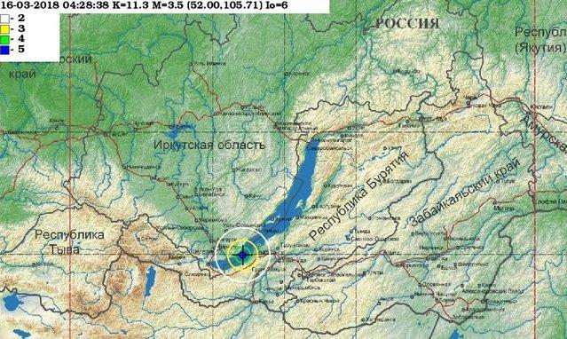 Эпицентр землетрясения 16 марта зафиксирован в районе Большого Голоустного