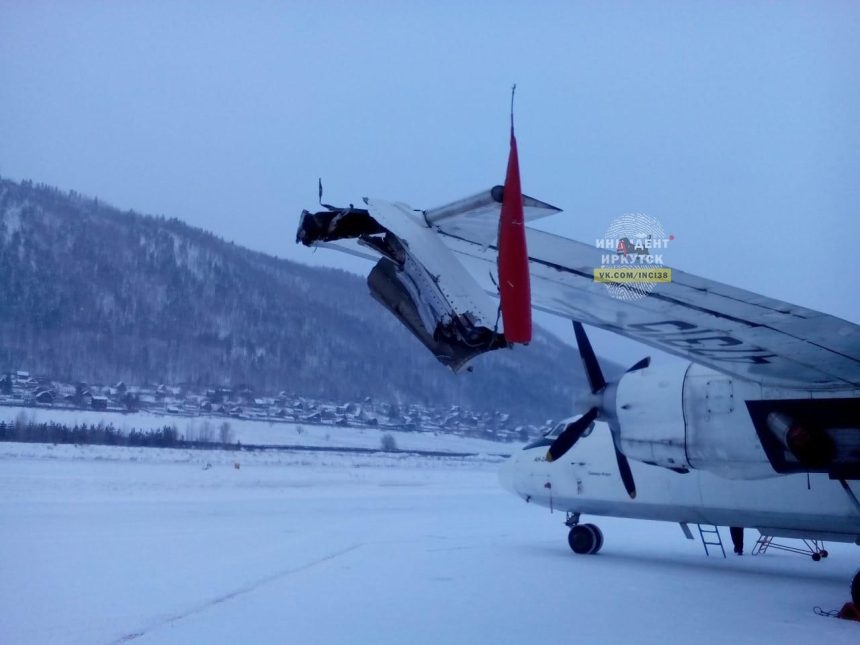 Самолет Ан-24 повредил крыло при посадке в Иркутской области
