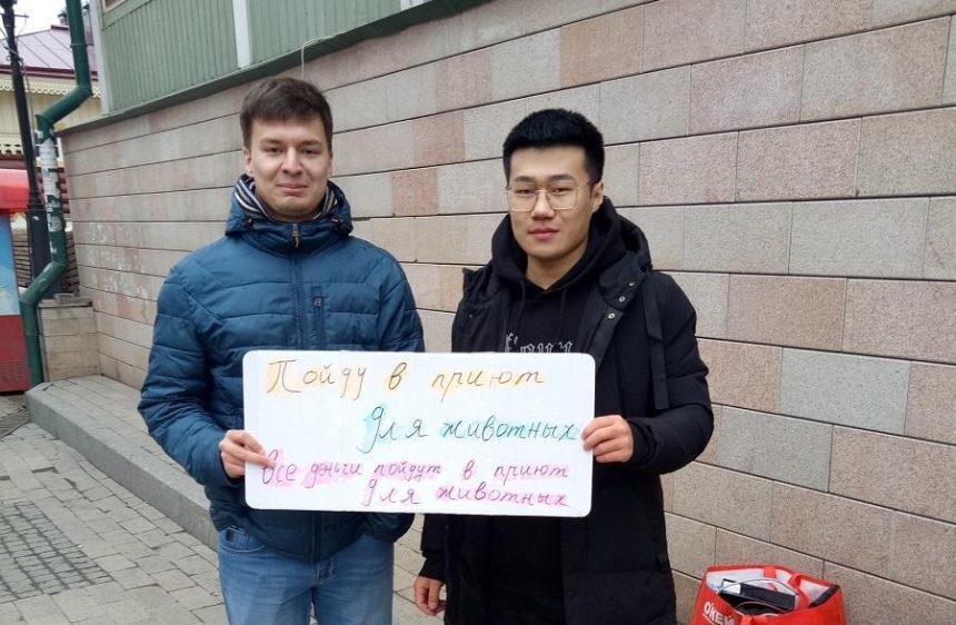 Китайский певец поет в 130-м квартале Иркутска и отдает вырученные деньги в приют для кошек "Томасина"