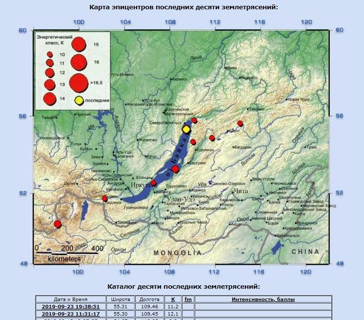 Два небольших землетрясения произошло на Байкале