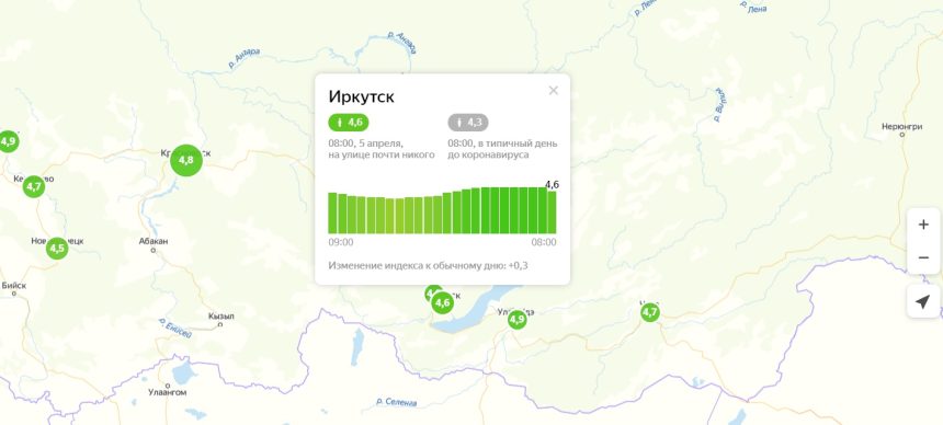 Индекс самоизоляции в Иркутске утром 5 апреля составил 4,6 балла из пяти