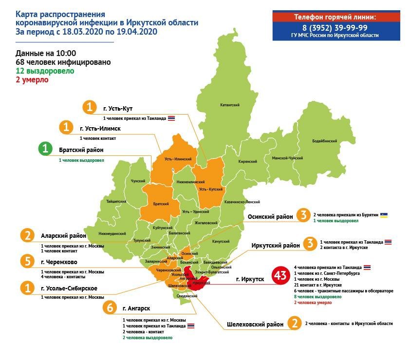 Коронавирус зарегистрирован в 11-ти районах Иркутской области