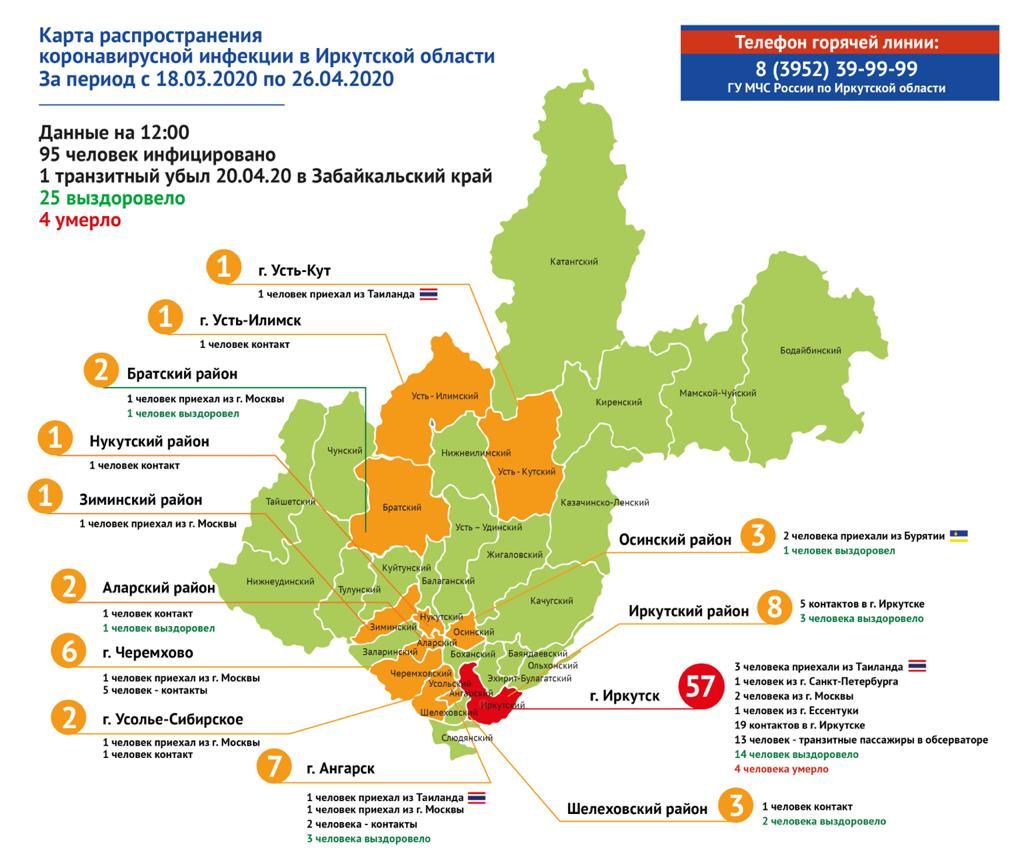 Коронавирус зарегистрирован в 13-ти районах Приангарья