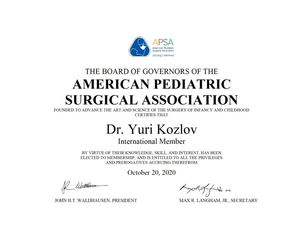 Юрия Козлова приняли в Американскую ассоциацию хирургов