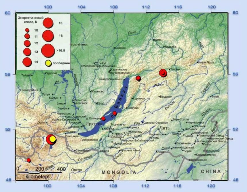 Четыре серии подземных толчков произошли на границе России и Монголии утром 12 января