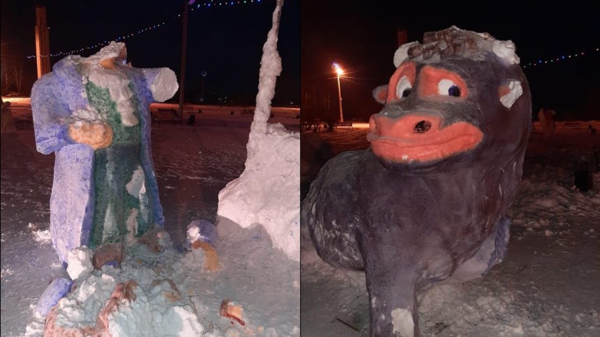Вандалы разрушили снежные фигуры на городской площади в Тайшете