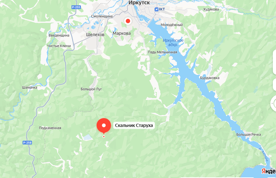 Карта около Иркутска, точка Скальник Старуха.