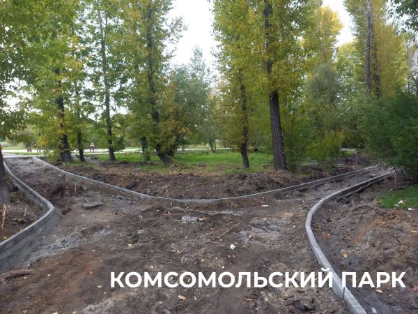 Тропинка в Комсомольском парке с деревьями